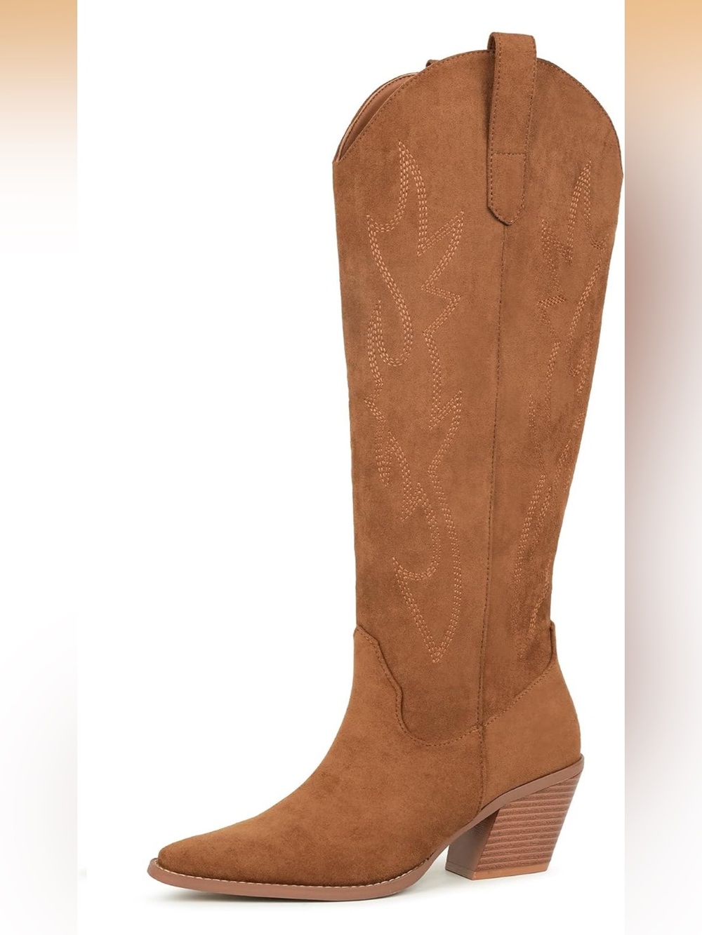 Suede Western Knee-High Heeled Boot - Brown